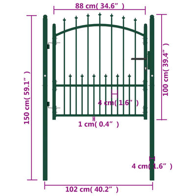 vidaXL Mızraklı Çit Kapısı Yeşil 100x100 cm Çelik