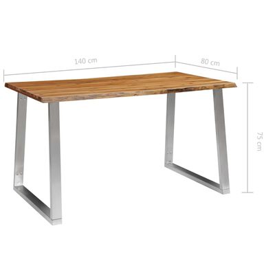 vidaXL Yemek Masası 140x80x75 cm Masif Akasya Ağacı ve Paslanmaz Çelik