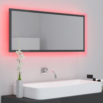 vidaXL LED Işıklı Banyo Aynası Parlak Gri 100x8,5x37 cm Sunta