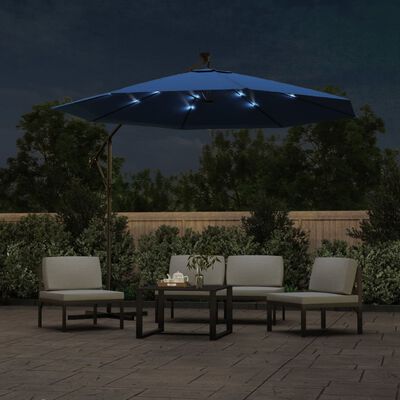vidaXL LED Işıklı Yandan Gövdeli Çelik Şemsiye Gök Mavisi 300 cm