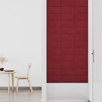 vidaXL Duvar Paneli 12 adet Şarap Kırmızısı 30x15 cm Kadife 0,54 m²