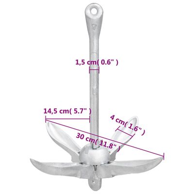 vidaXL Halatlı Katlanır Şemsiye Çapa Gümüş 1,5 kg Dövülebilir Demir