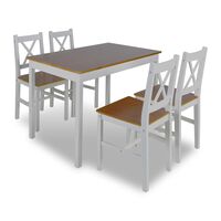 vidaXL 5 Parça Yemek Masası Takımı Kahverengi Beyaz