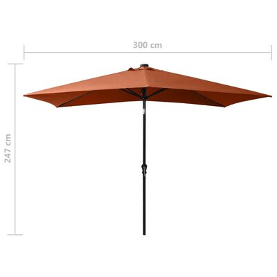 vidaXL LED Işıklı ve Çelik Gövdeli Bahçe Şemsiyesi Kiremit Rengi 2x3 m