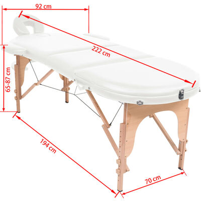 vidaXL Çanta Tipi Masaj Masası 2 Köpük Rulolu Beyaz Oval 4 cm Kalınlık