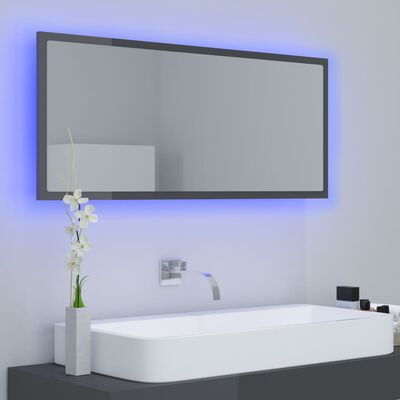 vidaXL LED Işıklı Banyo Aynası Parlak Gri 100x8,5x37 cm Sunta