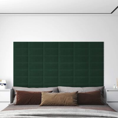vidaXL Duvar Paneli 12 adet Koyu Yeşil 30x15 cm Kumaş 0,54 m²