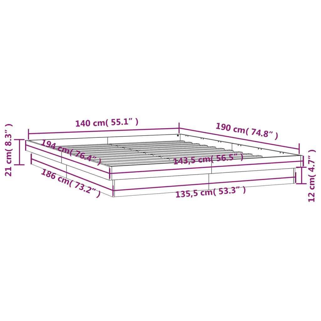 vidaXL LED Işıklı Karyola Siyah 140x190 cm Masif Ahşap
