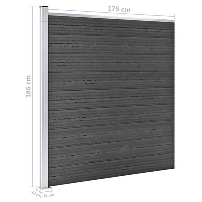 vidaXL Panel Çit Seti Siyah 353x186 cm WPC