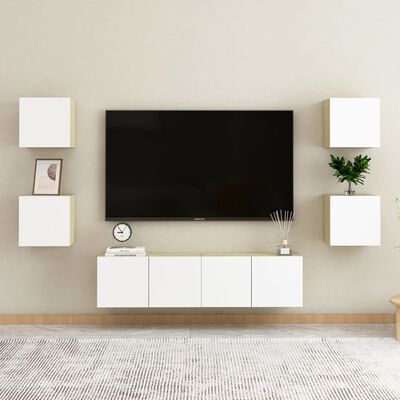 vidaXL Duvara Monte TV Ünitesi 2 Adet Beyaz Sonoma Meşe 30,5x30x30 cm