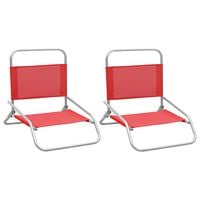 vidaXL Katlanır Plaj Sandalyesi 2 Adet Kırmızı Kumaş