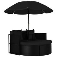 vidaXL Şemsiyeli Bahçe Yatağı Siyah Poli Rattan