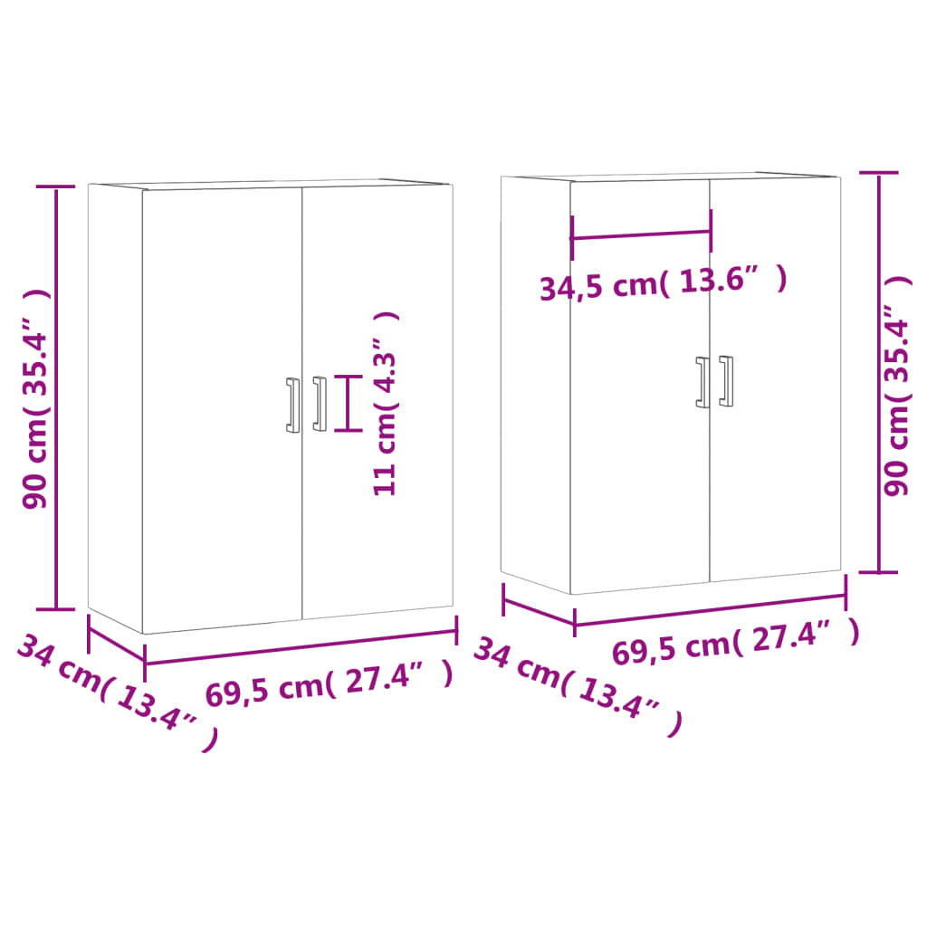 vidaXL Duvara Monte Dolap 2 Adet Sonoma Meşe 69,5x34x90 cm