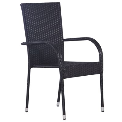vidaXL İstiflenebilir Bahçe Sandalyesi 2 Adet Siyah Poli Rattan
