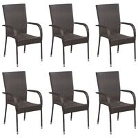 vidaXL İstiflenebilir Bahçe Sandalyesi 6 Adet Kahverengi Poli Rattan