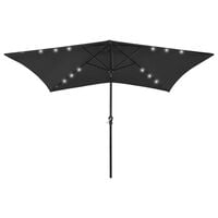 vidaXL LED Işıklı ve Çelik Gövdeli Bahçe Şemsiyesi Siyah 2x3 m