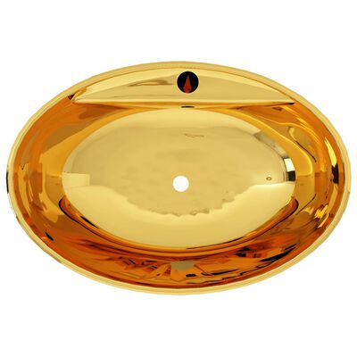 vidaXL Taşma Delikli Lavabo Altın Sarısı 58,5x39x21 cm Seramik