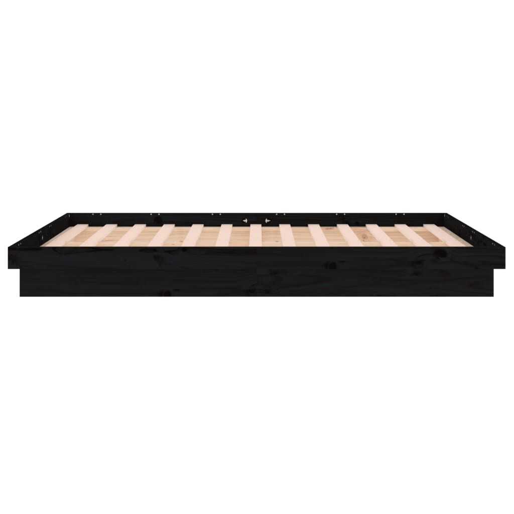 vidaXL LED Işıklı Karyola Siyah 140x190 cm Masif Ahşap