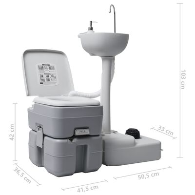 vidaXL Portatif Tuvalet ve Su Tanklı Lavabo Seti Gri