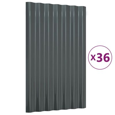 vidaXL 36 Adet Çatı Paneli 60x36 cm Toz Boyalı Çelik Antrasit