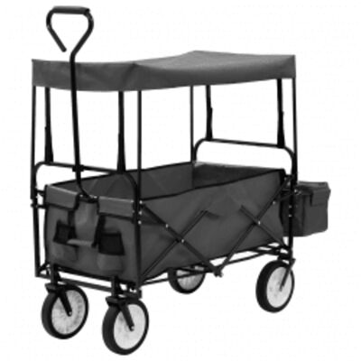 Vidaxl Tenteli Katlanir Vagon Tipi El Arabasi Gri Celik Vidaxl Com Tr