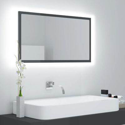 vidaXL LED Işıklı Banyo Aynası Parlak Gri 80x8,5x37 cm Sunta