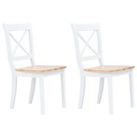 vidaXL Yemek Sandalyesi 2 Adet Beyaz ve Ahşap Rengi Masif Kauçuk Ağacı
