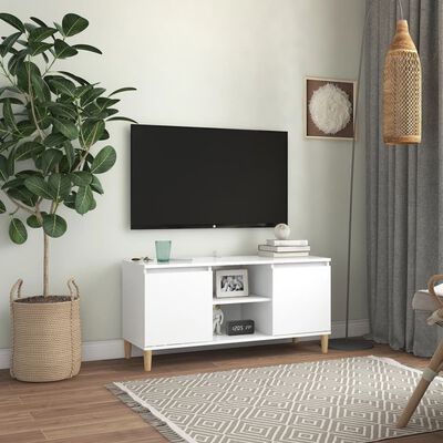 vidaXL Masif Ahşap Ayaklı TV Sehpası Beyaz 103,5x35x50 cm