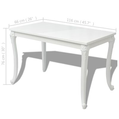vidaXL Yemek Masası 116x66x76 cm Işıltılı Beyaz