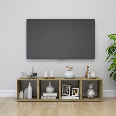 vidaXL TV Sehpası Beyaz ve Sonoma Meşe Rengi 37x35x37 cm Sunta