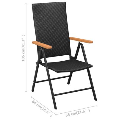 vidaXL İstiflenebilir Bahçe Sandalyesi 2 Adet Siyah Poli Rattan