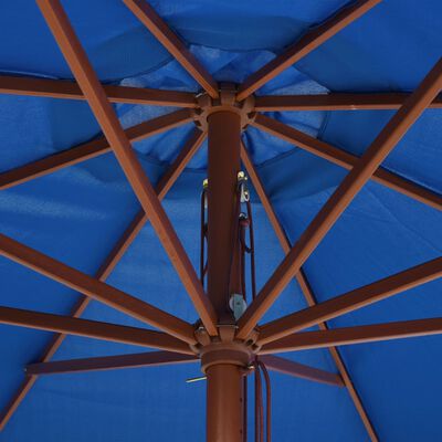 vidaXL Ahşap Gövdeli Güneş Şemsiyesi Mavi 350 cm