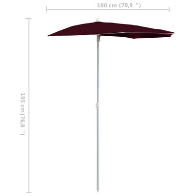 vidaXL Direkli Yarım Bahçe Şemsiyesi Bordo 180x90 cm