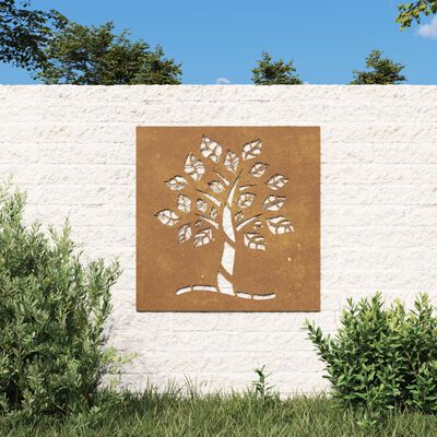 vidaXL Bahçe Duvarı Dekorasyonu 55x55 cm Corten Çelik Ağaç Deseni