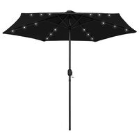 vidaXL LED Işıklı ve Alüminyum Direkli Güneş Şemsiyesi Siyah 270 cm