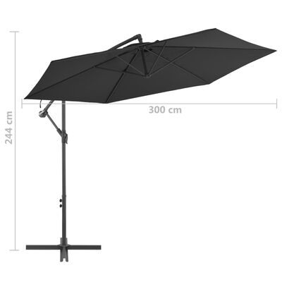 vidaXL Yandan Gövdeli Alüminyum Şemsiye Siyah 300 cm