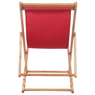vidaXL Katlanır Plaj Sandalyesi Kırmızı Kumaş ve Ahşap İskelet