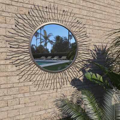 vidaXL Bahçe Duvar Aynası Siyah 80 cm Güneş Şeklinde