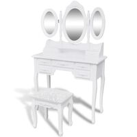 vidaXL 3 Aynalı Tuvalet Masası ve Tabure Beyaz
