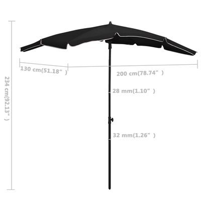 vidaXL Bahçe Güneş Şemsiyesi Siyah 200x130 cm