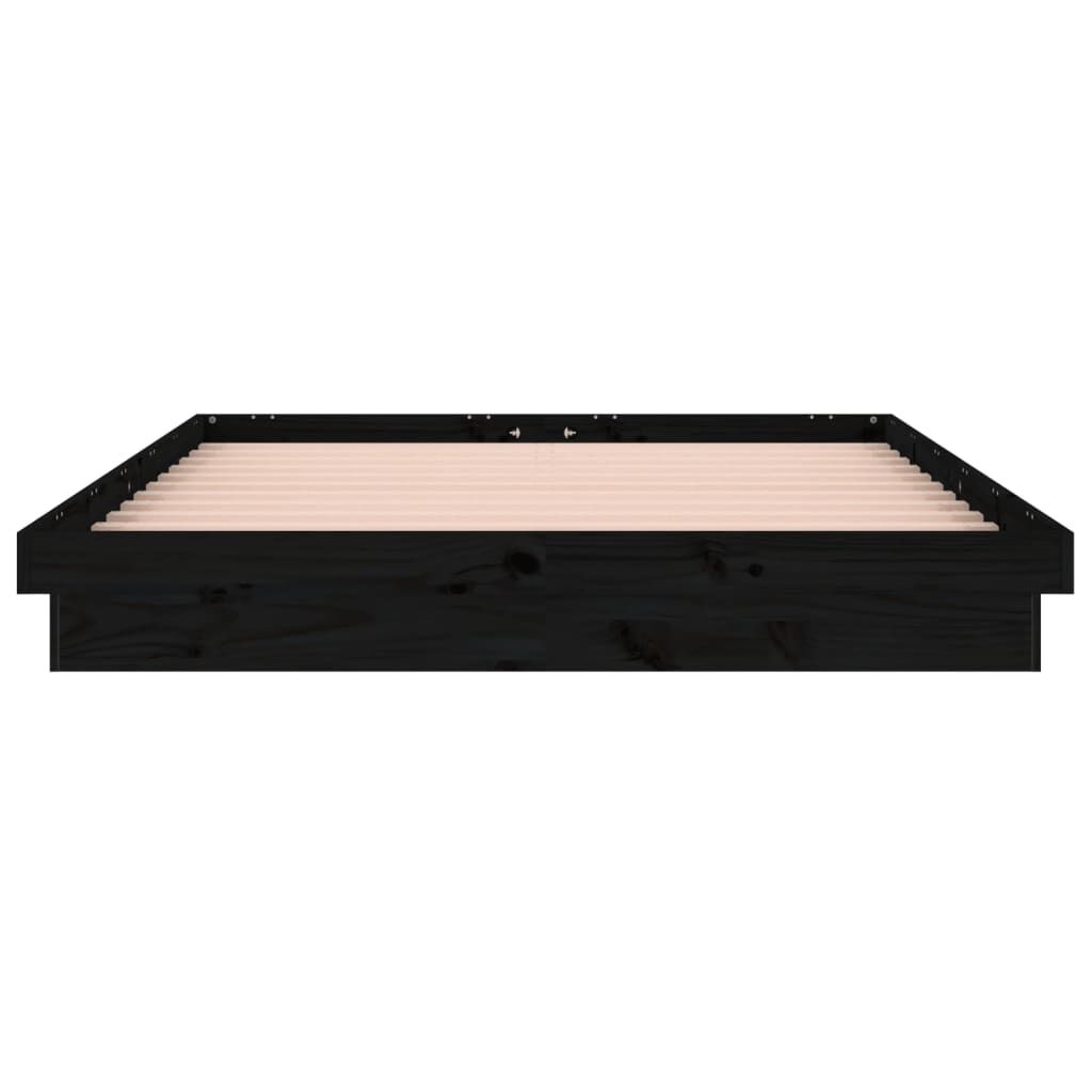vidaXL LED Işıklı Karyola Siyah 140x190 cm Masif Ahşap