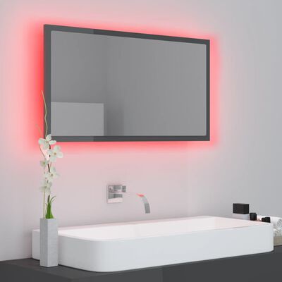 vidaXL LED Işıklı Banyo Aynası Parlak Gri 80x8,5x37 cm Sunta