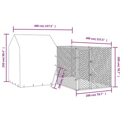 vidaXL Çatılı Bahçe Köpek Kafesi 4x4x2,5 m Galvanizli Çelik