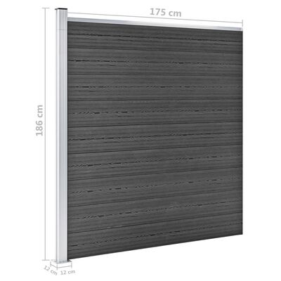vidaXL Panel Çit Seti Siyah 872x186 cm WPC
