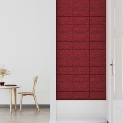 vidaXL Duvar Paneli 12 adet Şarap Kırmızısı 30x15 cm Kumaş 0,54 m²