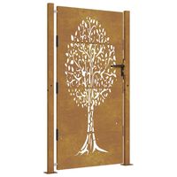 vidaXL Bahçe Kapısı 105x180 cm Korten Çelik Ağaç Tasarımı
