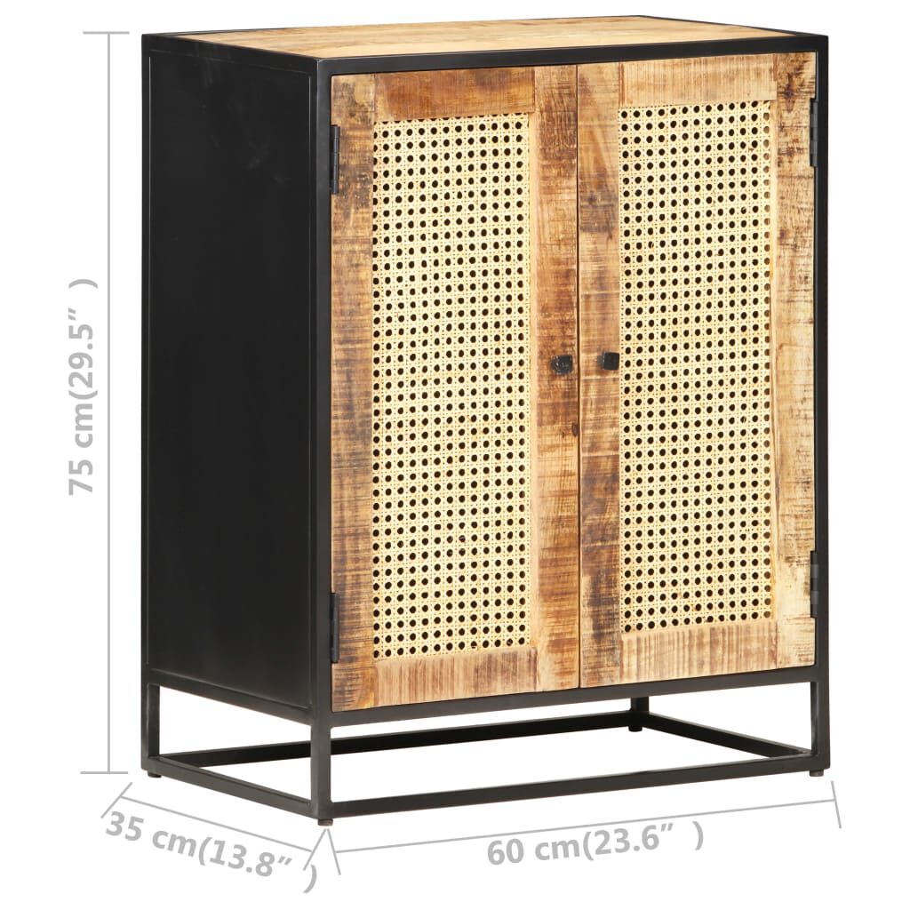 vidaXL Konsol 60x35x75 cm İşlenmemiş Mango Ağacı ve Doğal Hasır