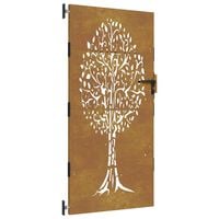 vidaXL Bahçe Kapısı 85x175 cm Korten Çelik Ağaç Tasarımı
