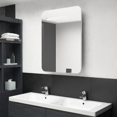 vidaXL LED Işıklı Aynalı Banyo Dolabı Parlak Beyaz 60x11x80 cm