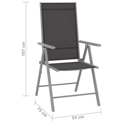 vidaXL Katlanır Bahçe Sandalyesi 2 Adet Siyah Tekstilen